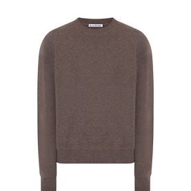 Acne walnut brown cashmere crew neck sweater with ribbed cuffs, hem and collar, relaxed fit