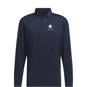Adidas Golf long-sleeve polo shirt in Collegiate Navy with three-button placket and embroidered chest logo