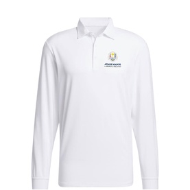 Adidas Golf white long-sleeve polo shirt with embroidered chest logo and collar, no model