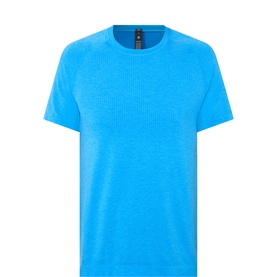 Lululemon Disco Cobalt/Luminous Aqua performance T-shirt with crew neck and short sleeves, textured fabric finish