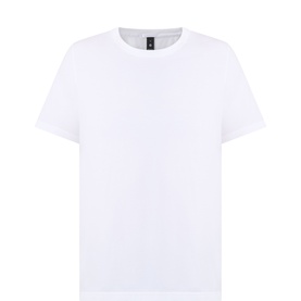 Lululemon white men's crew neck T-shirt, short sleeves, relaxed fit, displayed flat on plain background
