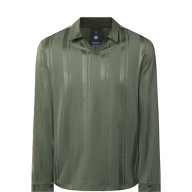 Lululemon men's long-sleeve polo shirt in Sassy Sage with tonal stripe texture and open collar, laid flat.
