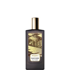 Memo Fragrances Italian Leather EDP in dark glass bottle with gold cap and illustrated landscape label