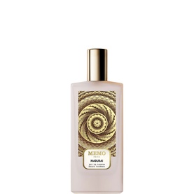 Memo Fragrances Marибаі Eau de Parfum in clear glass bottle with ornate gold mandala label and gold cap