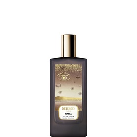 Memo Fragrances Marfa Eau de Parfum in dark glass bottle with gold cap and surrealist desert landscape label