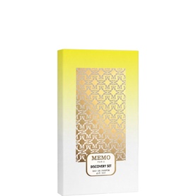 Memo Fragrances Discovery Set eau de parfum, white and yellow gift box with gold ornamental pattern detail