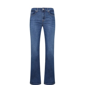 Seven Jeans bootcut jeans in Halo blue denim, five-pocket style, slight flare at hem, 97% cotton stretch fabric