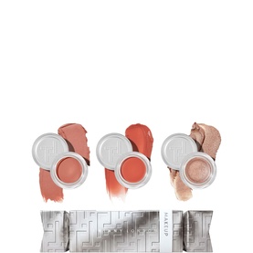 Trinny London The 2-Minute Makeup Set featuring three stackable pots in coral, peach and champagne shades with decorative gift box