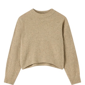 Whistles beige marl knit cropped jumper with mock neck, ribbed cuffs and hem, long sleeves