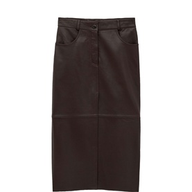 Bash Women's French Dress midi skirt in purple leather-look fabric, front pockets, button fastening, panelled construction