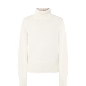 Selected Femme egret roll-neck knit jumper in wool-cotton blend, relaxed fit with long sleeves, off-white colourway