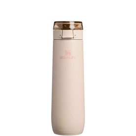 Stanley hydration bottle in Champagne with gold-toned flip-top lid, slim insulated design with embossed logo