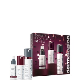 Dermalogica Minimalist Essentials Set, Expert Protect and Renew skincare gift set with three full-size products and packaging