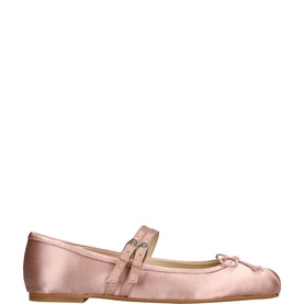 Dolce Vita pink satin Mary Jane ballet flat with double buckle strap detail and pointed toe, flat sole