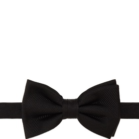 Profumo Woven Silk Bow Tie in black, pre-tied with adjustable hook fastening and ribbed silk texture