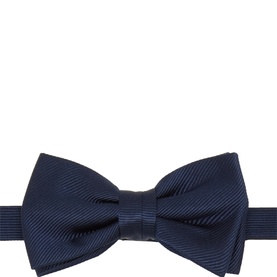 Profumo Woven Silk Bow Tie in navy, pre-tied with diagonal ribbed texture and adjustable hook fastening