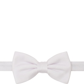 Profumo white silk bow tie with ribbed texture, pre-tied style on adjustable band