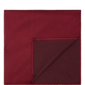 Profumo wine silk pocket square, flat lay showing ribbed texture and contrast-stitched edge detail