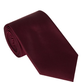 Profumo Solid Woven Silk Tie in Bordeaux, 100% silk with wide blade and pointed tip, rolled to show smooth satin finish.