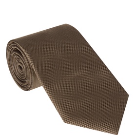 Profumo Solid Woven Silk Tie in brown, rolled display showing textured woven pattern, wide blade with pointed tip, 100% silk