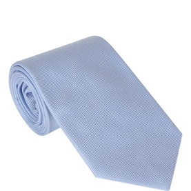 Profumo Solid Woven Silk Tie in light blue, rolled display showing textured woven finish, wide blade, and pointed tip. 100% silk.