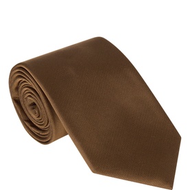 Profumo Solid Woven Silk Tie in camel, rolled display showing smooth woven texture and wide blade, 100% silk