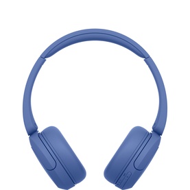 Sony Wireless Headphones in blue, over-ear cushioned design with padded headband, front-facing view on white background