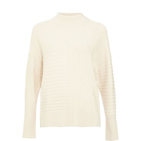 Phase Eight white mixed-texture knit jumper with mock neck, ribbed hem and cuffs, drop-shoulder sleeves