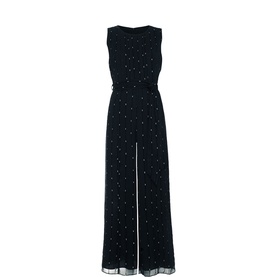 Phase Eight black sleeveless wide-leg jumpsuit with scattered embellishment detail and wide palazzo trousers