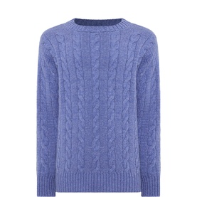 Kempt periwinkle blue cashmere cable-knit crew neck jumper with all-over rope pattern and ribbed cuffs and hem