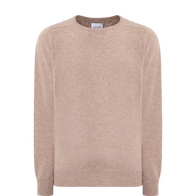 Kempt brown lambswool crew neck jumper with ribbed cuffs, hem and collar, in a classic relaxed fit