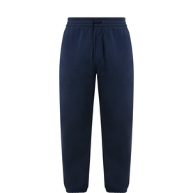 Lululemon navy joggers with elasticated waistband, drawstring tie, and ribbed cuffed ankles