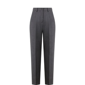 Max Mara Weekend medium grey wool trousers with high waist, front pleats, and tapered leg