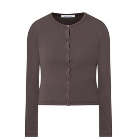 Samsoe & Samsoe mulch ribbed cotton cardigan with round neck, long sleeves, and small button front fastening