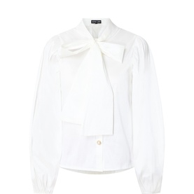 Sister Jane cream long-sleeve shirt with oversized bow detail at neckline and single button front fastening