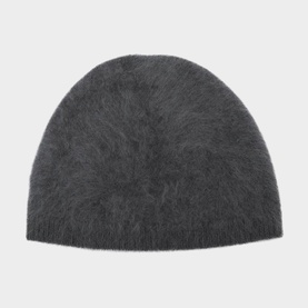 Reiss grey fluffy knit beanie hat with soft textured finish, one size