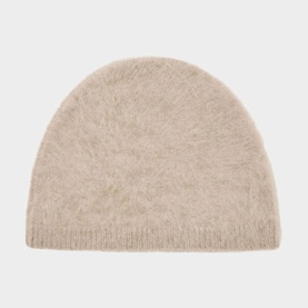 Reiss neutral fluffy knit beanie hat with ribbed brim, soft textured finish