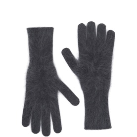 Reiss grey fluffy knit gloves with ribbed cuffs, one size