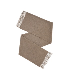 Reiss neutral melange woven scarf with fringe ends, folded flat to show texture and length