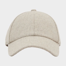 Reiss neutral herringbone wool baseball cap with structured crown and curved brim, front view