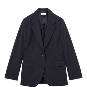 Reiss navy single-breasted tailored blazer with notch lapels, two-button fastening, and flap pockets