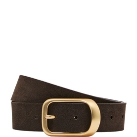 Reiss grey wide leather belt with gold-tone oval buckle and punch-hole detail