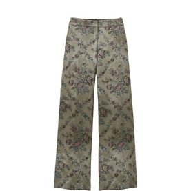 Bash green floral jacquard wide-leg trousers with mid-rise waist and straight hem