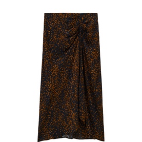 Bash midi skirt in blue animal print with front knot twist detail and draped silhouette