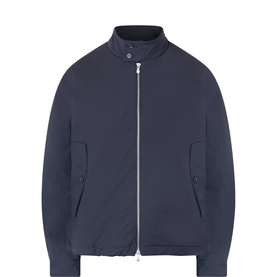Edwin Dark Navy Casual Jacket with zip fastening, funnel neck, side pockets, and ribbed cuffs in cotton-polyester blend