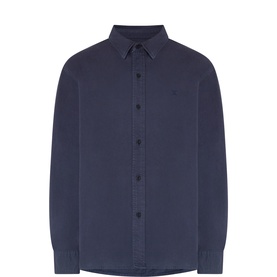 Edwin Reg Shirt in Night Sky, 100% cotton, long-sleeve with point collar and button placket, plain front ghost shot