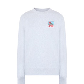 Edwin Grey Marl cotton sweatshirt with small graphic chest logo patch, crew neck, and ribbed cuffs and hem.