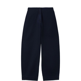 Whistles blue wide-leg trousers with elasticated waist, shown flat in a navy fabric with a relaxed silhouette