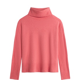 Hobbs Rouge Pink turtleneck sweater with ribbed sleeves and hem, relaxed fit