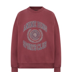 Anine Bing burgundy cotton crew-neck sweatshirt with Sports Club collegiate graphic print on chest